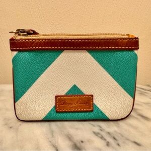 Dooney & Bourke Pebbled Leather Blue and White Chevron Coin Purse or Wristlet